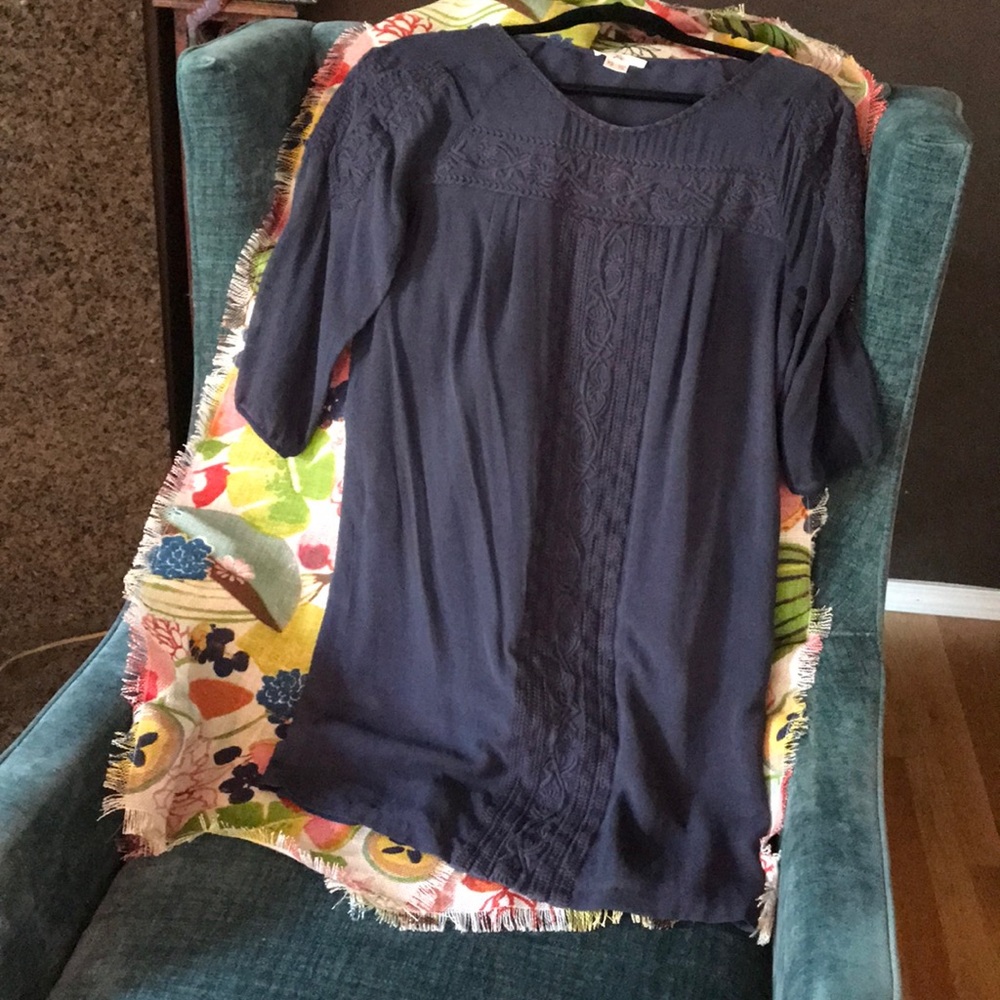 JOIE Embroidered Navy Silk Dress